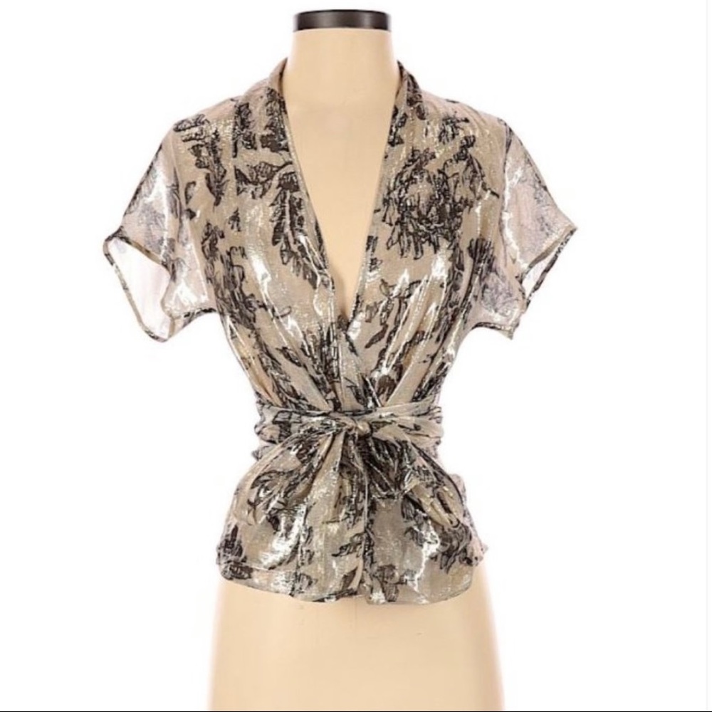 NWOT Etro metallic wrap blouse